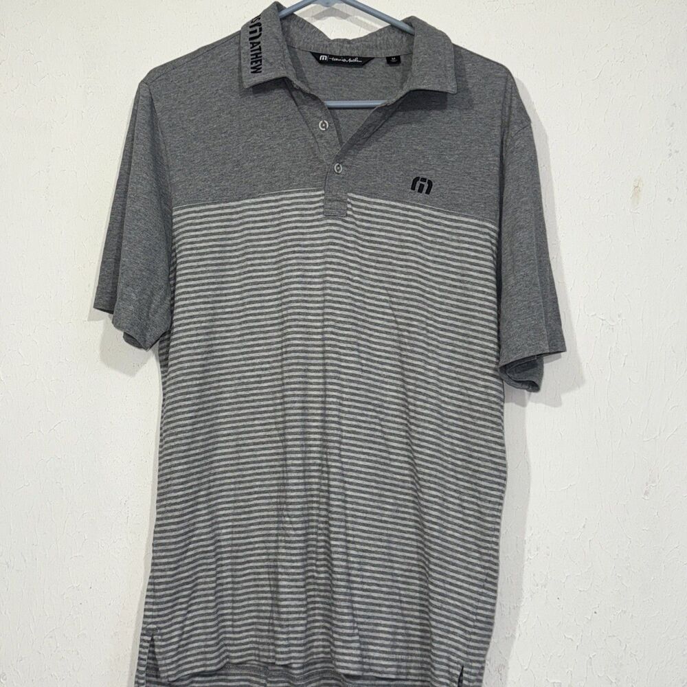 Travis Mathew Golf Polo Shirt Mens Sz Medium Gray Striped Performance